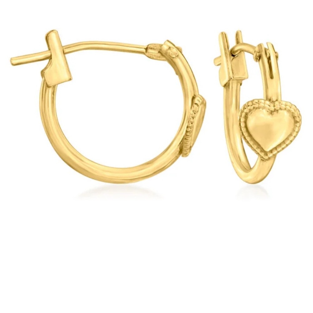 14K Yellow Gold Heart Charm Hoop Earrings